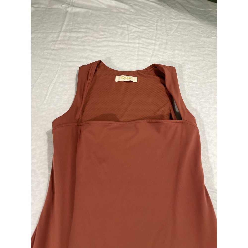 QINSEN Square Neck Brown Mini Dress Women's Size 4 Sleeveless Stretch Activewear - Picture 7 of 14